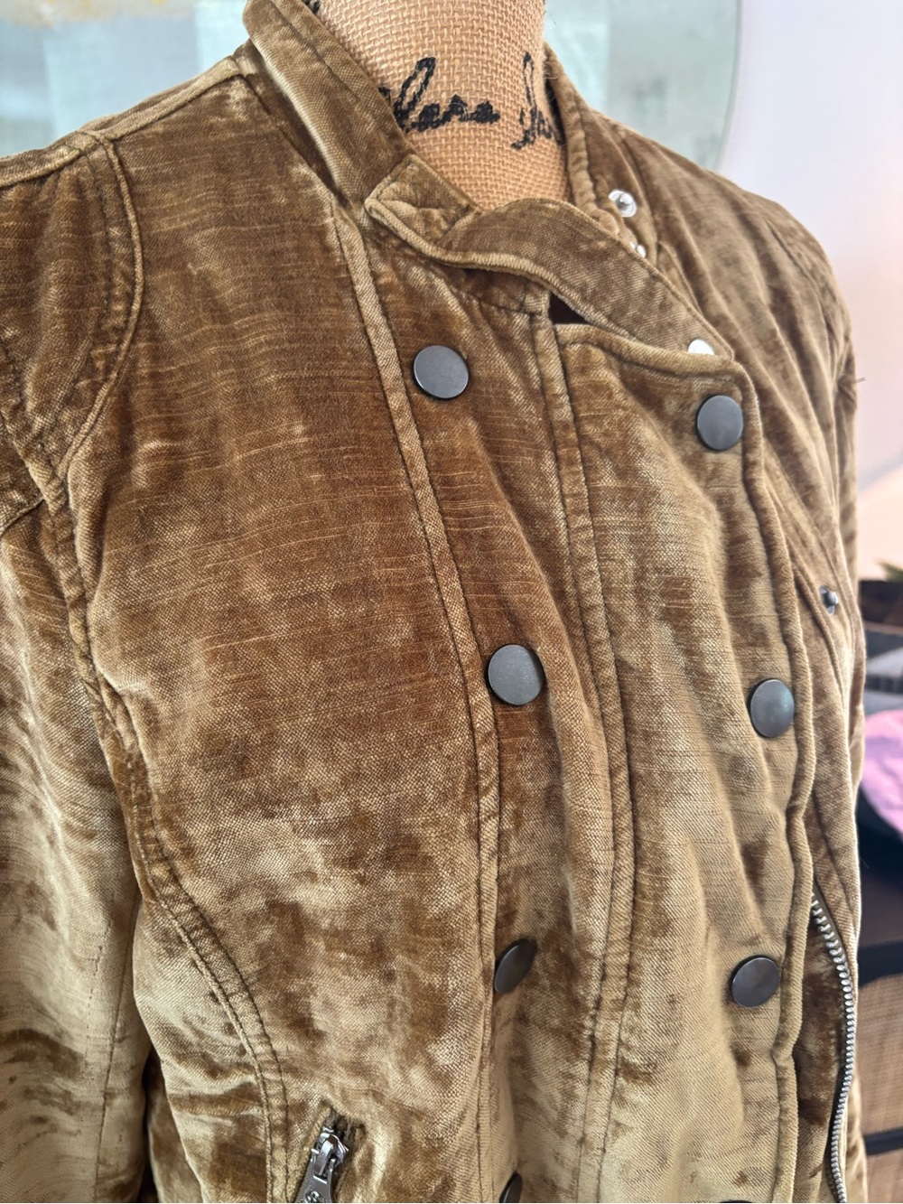 Free People Golden Brown Velvet Moto Bomber Jacket - Picture 7 of 9